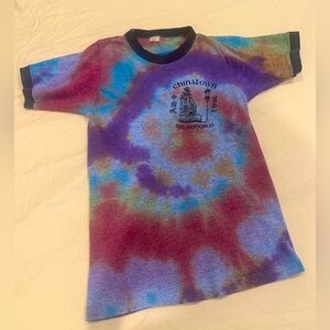 Vintage Chinatown San Francisco Tie-Dye Ringer Tee in Purple, Blue, Red